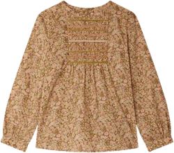 smocked floral-print blouse