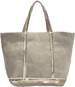 small sequin-trimmed linen tote bag