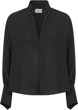 V-neck buttoned-cuffs blouse