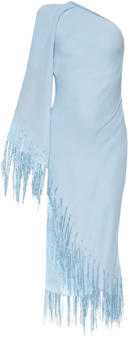 fringe-detailed one-shoulder dress