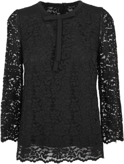 lace-overlay bow-detailing blouse