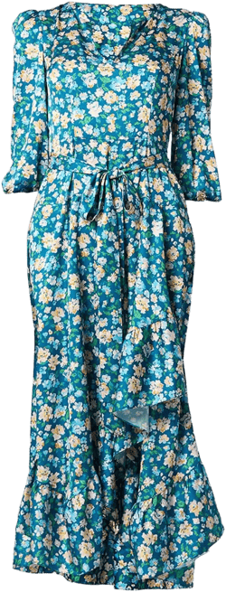 Shoshanna Women's Blue Lia Ruffle Floral-Print Midi Dress