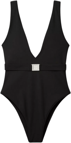 Tory Burch Women's Black Logo Swimsuit Belted Detail