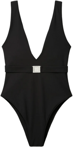 Tory Burch Women's Black V-Neck Belted Swimsuit