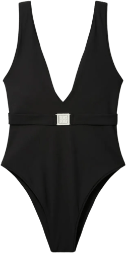 Tory Burch Women's Black V-Neck Belted Swimsuit