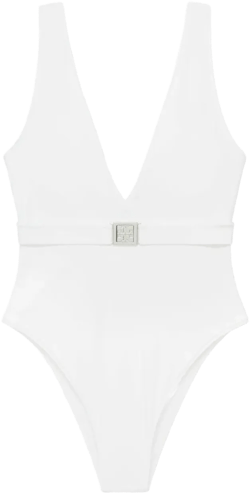 Tory Burch Women's White Belted V-Neck Swimsuit