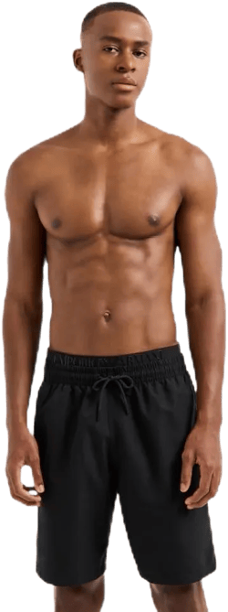 Emporio Armani Men's Black Standard Logo Band Solid Colored Bermuda Swim Short