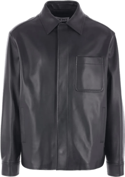 Loewe Men's Gray Leather Shirt Jacket