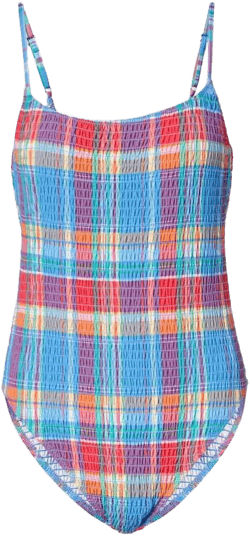 Polo Ralph Lauren Women's Blue Smocked Kennedy Checked Swimsuit