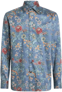 Etro Men's Blue Cotton Shirt With All-Over Floral Print