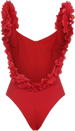 LaRevêche Women's Red Floral Appliqué One-Piece Swimsuit