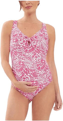 Maternity Ripe Janis Tie Front One Piece Hot Pink/White