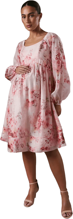 Maternity Printed Empire Line Organza Dress
