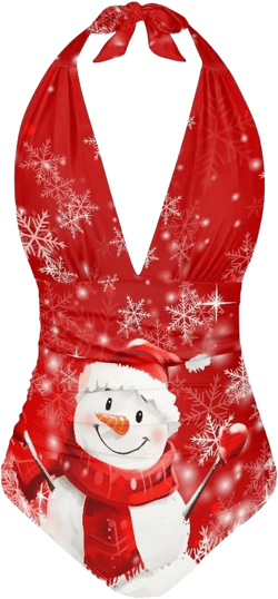 Sprowallow Swimsuits for Women One Piece Tummy Control V-Neck Halter High Cut Bathing Suit Creative Print Vacation Swimwear