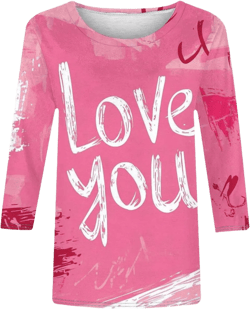 Valentine Fashion for Women Floral Print Seven Point Long Sleeve T Shirt Casual Plus Size Basic Tops Pullover
