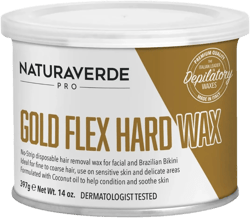 NaturaverdePro Gold Flex Hard Wax, Body and Facial Hair Removal, Brazilian Bikini Wax for Women with Soothing Coconut Oil - 14 oz
