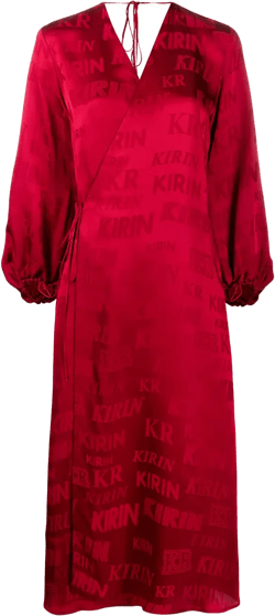 logo-print satin wrap dress