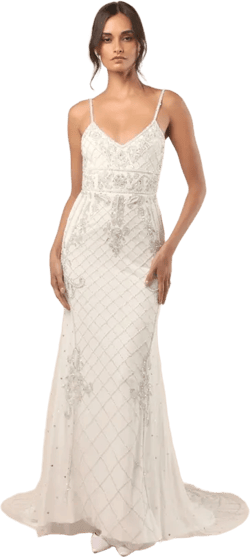Ciella White and Silver Beaded Mermaid Maxi Dress