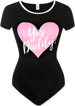 Womens Bodysuit Letter Print Onesie Short Sleeve Crew Neck Romper Pajamas Plus Size Sleepwear Black XX-Large