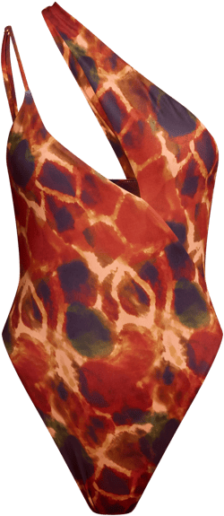 Rust Giraffe Print Asymmetric Swimsuit