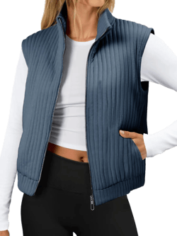Tankaneo Womens Quilted Vest Sleeveless Zip Up Jackets Outerwear Fall Spring Trendy Lightweight Coat Navy Medium