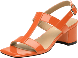 MODENCOCO Women's Strappy Heeled Sandals Chunky 2 Inch Slingback Square Open Toe Heels Comfortable Casual Summer Dress Shoes with Buckle 8.5 Orange