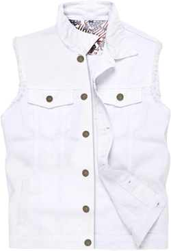 Men's Denim Vest,Sleeveless Jacket Slim Fit Vintage Casual Ripped Summer Jean Vest for Men X-Large True White