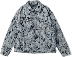 Mens Ripped Distressed Denim Jacket Flower Embroidery Coat Loose Long Sleeve Outerwear X-Large Blue
