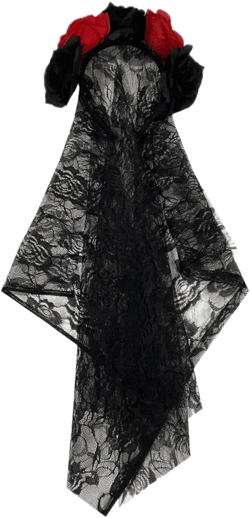 1 Pcs Halloween Black Lace Veil Day of The Dead Headband Headpiece Floral Crown Halloween Costume for Girl and Women Red Black