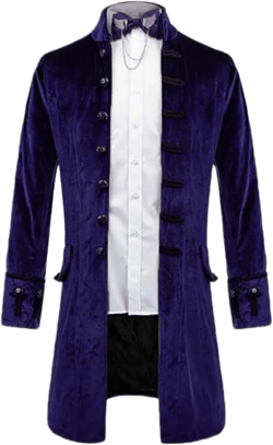 Everbeauty Mens Retro Velvet Victorian Steampunk Long Blazer Jacket Gothic Frock Coat JK003 X-Small Navy Blue