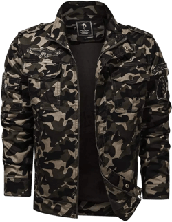 Shanghai Story Men's Casual Slim Stand Collar Military Jacket Camouflage Cotton Jackets Medium Army Green Camouflage
