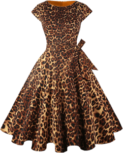 PUKAVT Women's 1950 Boatneck Cap Sleeve Vintage Swing Cocktail Party Dress with Pockets Large Z-leopard