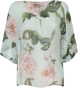 rose-print batwing-sleeved top