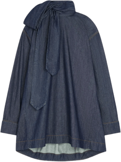 tie-neck denim blouse