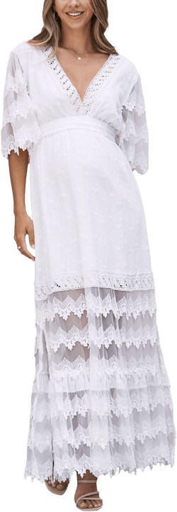 Angel Maternity Lace Cotton Maternity Maxi Dress