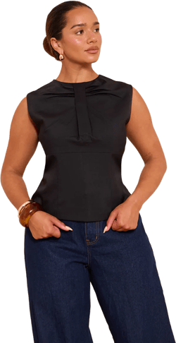 Shape Black Woven Pleat Front Top