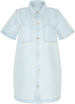 Plus Light Blue Contrast Stitch Denim Shirt Dress