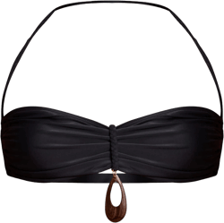 Black Plaited Wood Ring Detail Ruched Bikini Top