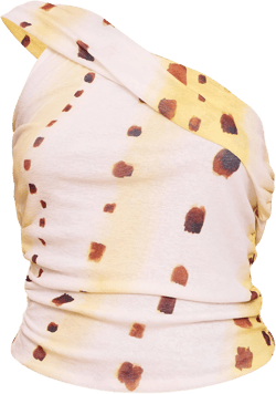 Cream Shell Print Onion Skin Ruched Side Asymmetric Top