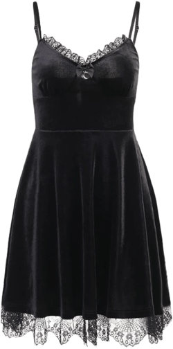Gothic Black Lace Dress Sleeveless Lace-up Goth Suede Dresses for Women Party Prom