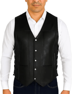 Motorcycle Vest Outfits For Men - Vintage Biker Genuine Leather Vests Collection Medium Black