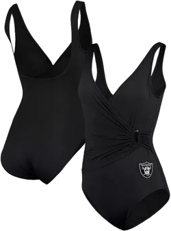 Women's 1-Piece Black Las Vegas Raiders Cultivated Pearl Clara Wrap Swimsuit