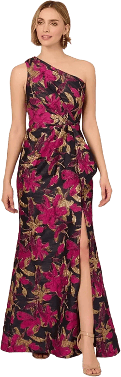 Women's Jacquard One-Shoulder Gown