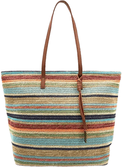 Auburn Striped Straw Tote Bag