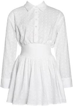Women's Gabriella White Cotton Eyelet Button Up Long Sleeve Shirt Dress