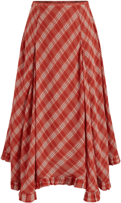 Chiffon Mid Rise Tartan Ruffle Hem Lettuce Trim Maxi Skirt
