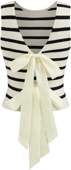 Knit Boat Neck Stripe Tie Back Vest
