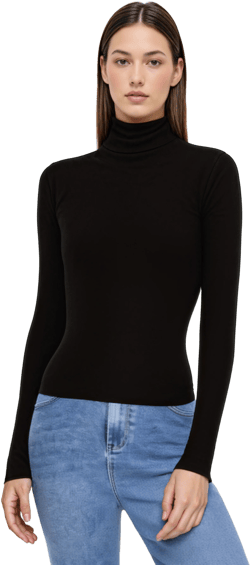 Cotton-blend High Neck Long Sleeve Tee