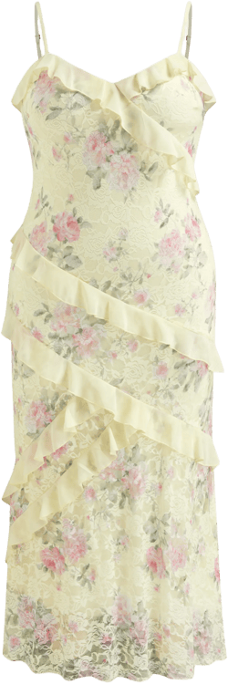 Lace Sweetheart Floral Ruffle Maxi Dress Curve & Plus