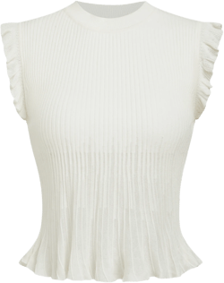 Knit Round Neck Texture Ruffle Trim Tank Top